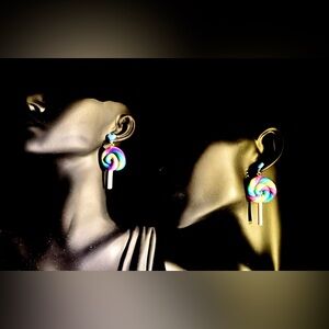 Disney Candy Colorful Swirl Lollipop Dangle Earrings Sliver Sterling